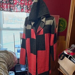 Men's Black and Red Hooded Sweater